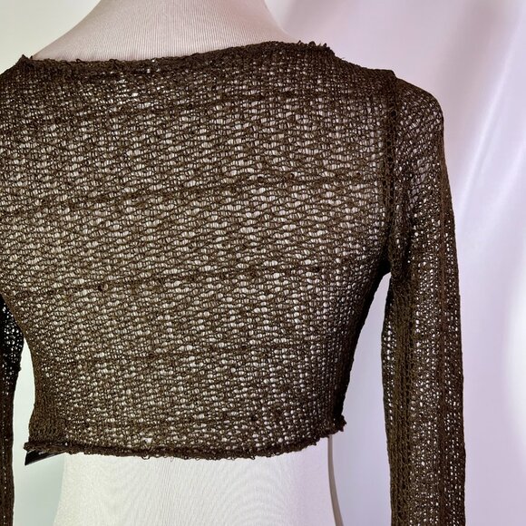 Urban Renewal Size XS Brown Open Knit Cropped Cardigan Sweater Wrap Tie - Picture 13 of 15